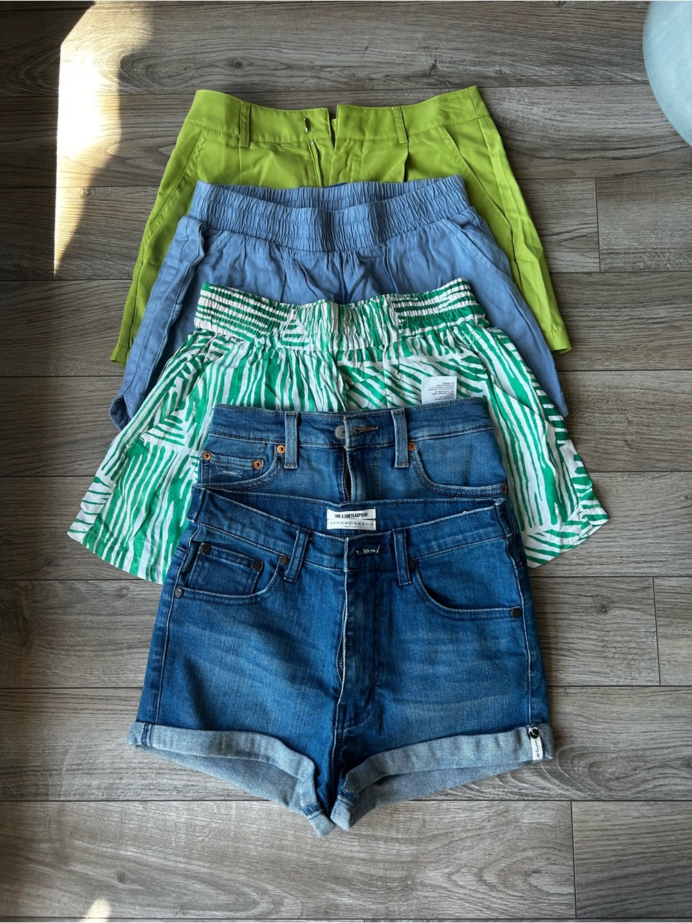Assorted Women's Shorts Pack - Green, Light Blue, Patterned Green/White & Denim